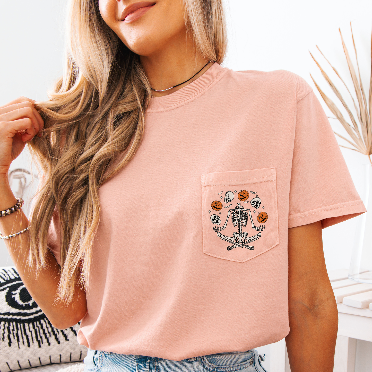 Skeleton Juggling Jack o Lantern Pocket T-Shirt Comfort Colors Refinery Number One