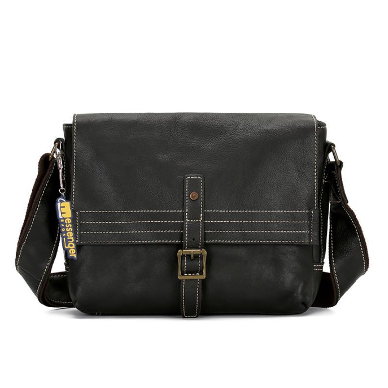 Small Black Leather Messenger Bag