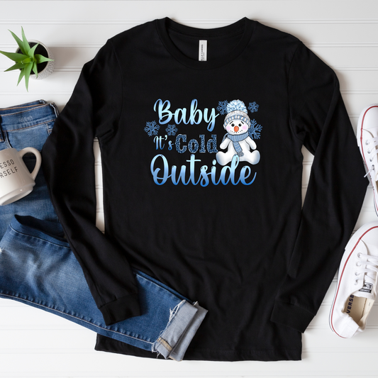 Blue Snowman Graphic Tee Baby It's Cold Outside