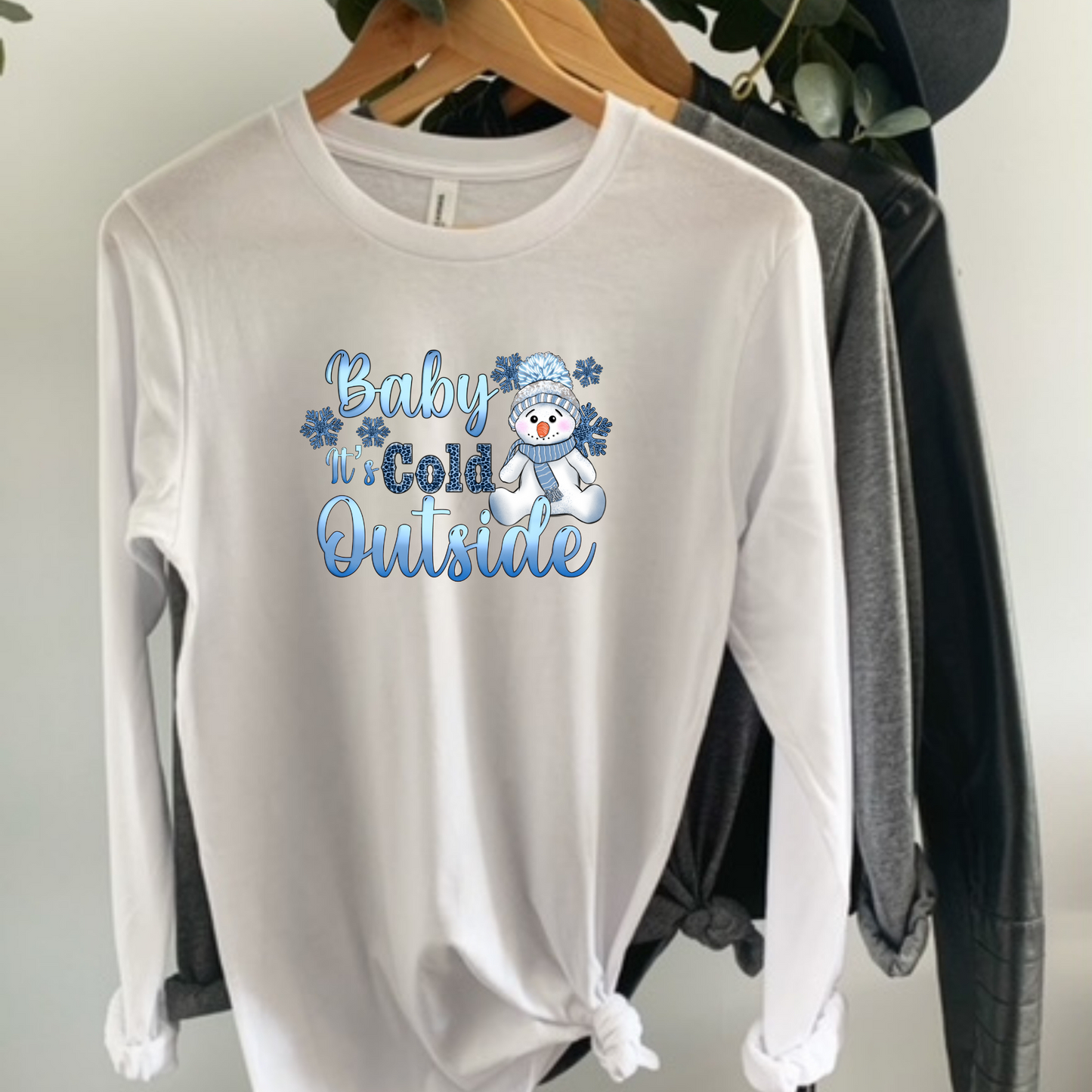Blue Snowman Graphic Tee Baby It's Cold Outside