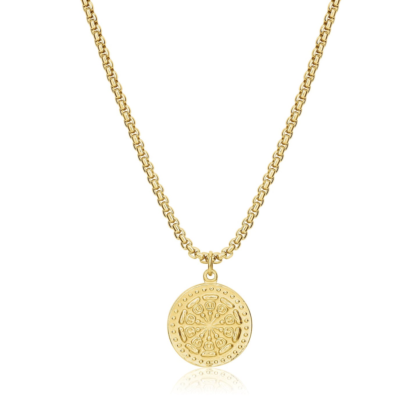 Solana 24k Gold Rope Chain Necklace with Wheel of Life Pendant