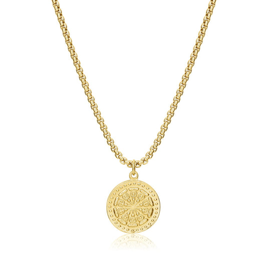 Solana 24k Gold Rope Chain Necklace with Wheel of Life Pendant