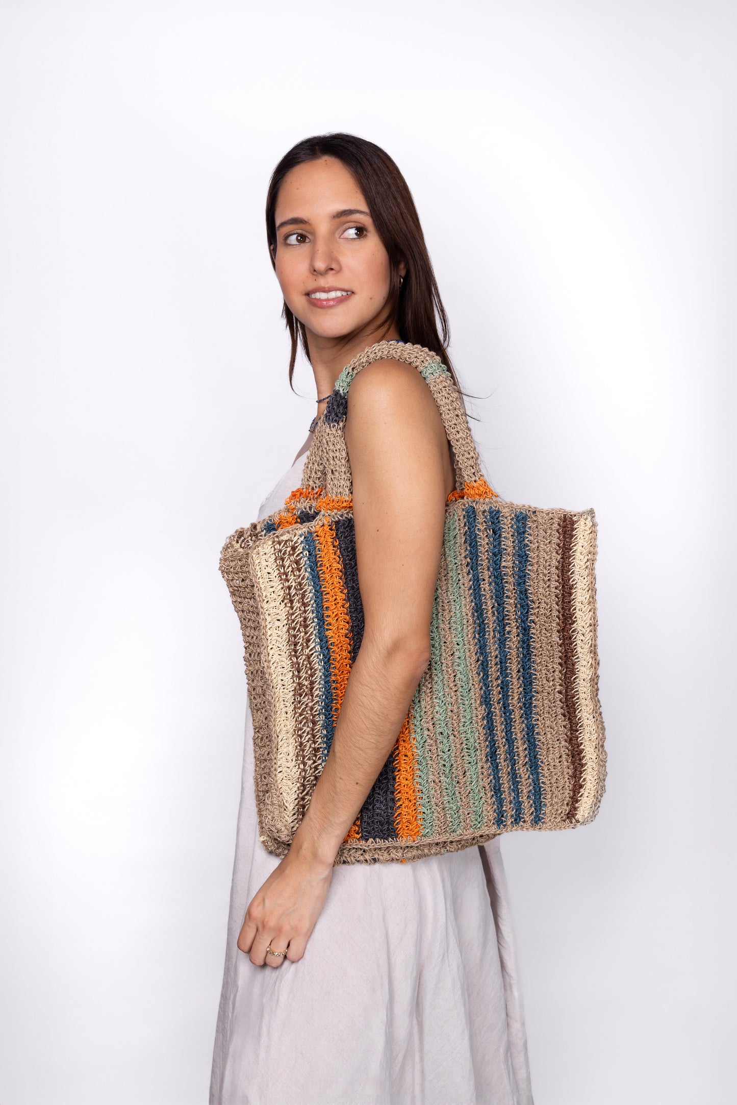 Woven Jute Striped Tote Solana