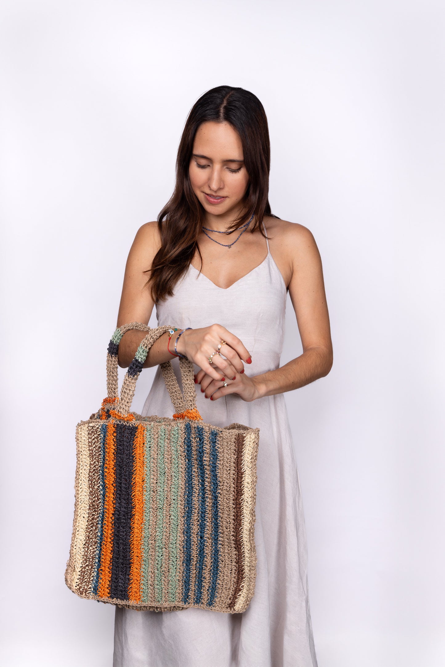 Woven Jute Striped Tote Solana
