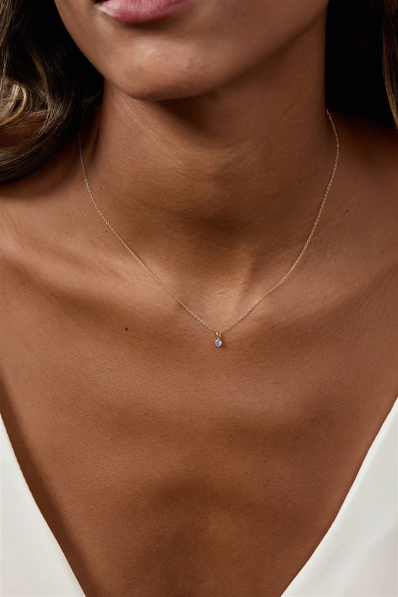 Something Blue 3mm Bezel Set Necklace 14k Gold Filled