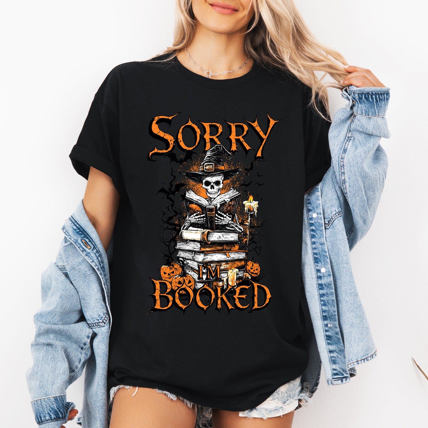 Sorry I'm Booked, Skeleton, Halloween, Library, Reading, Tshirt