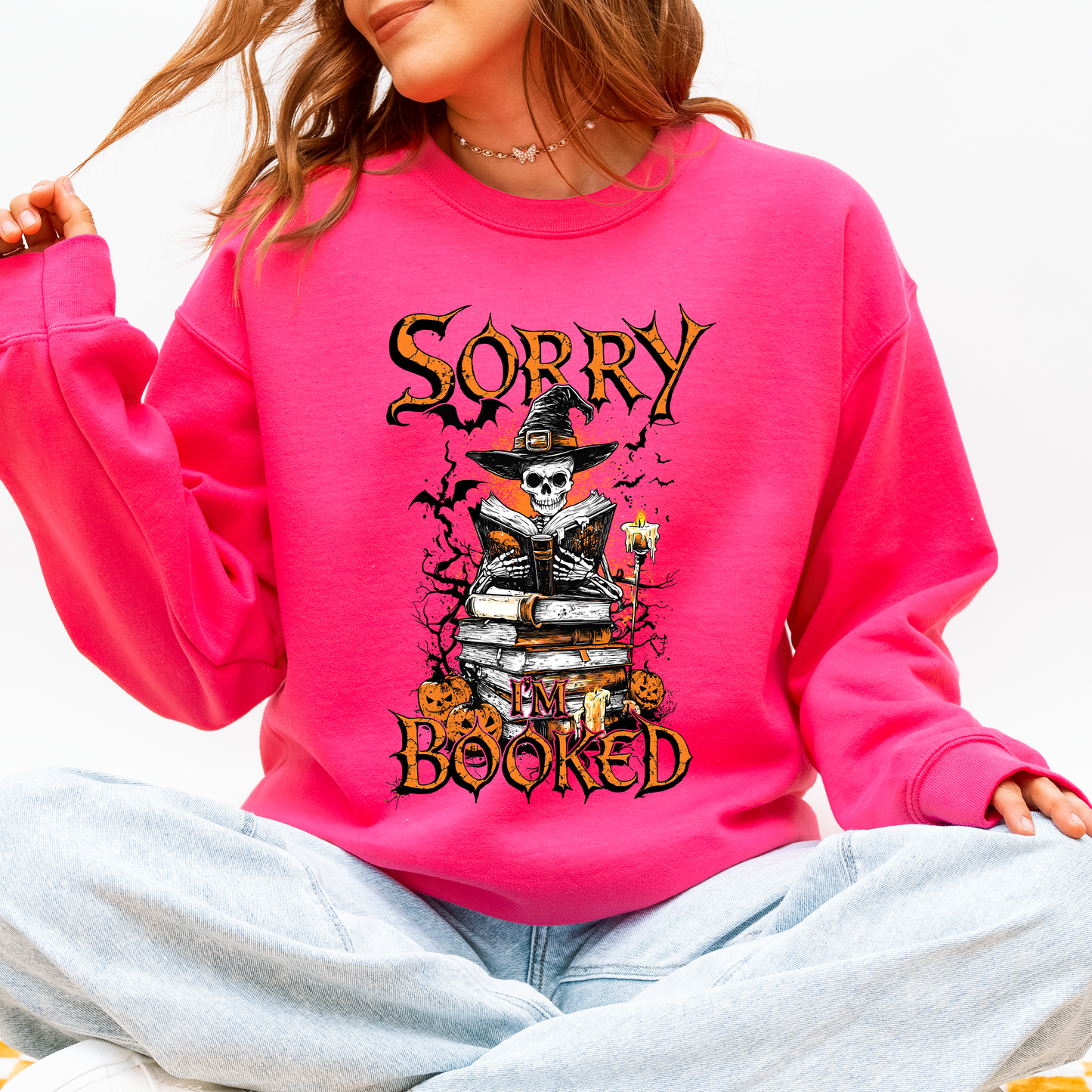 Sorry I'm Booked, Skeleton, Halloween, Library, Reading Sweatshirt