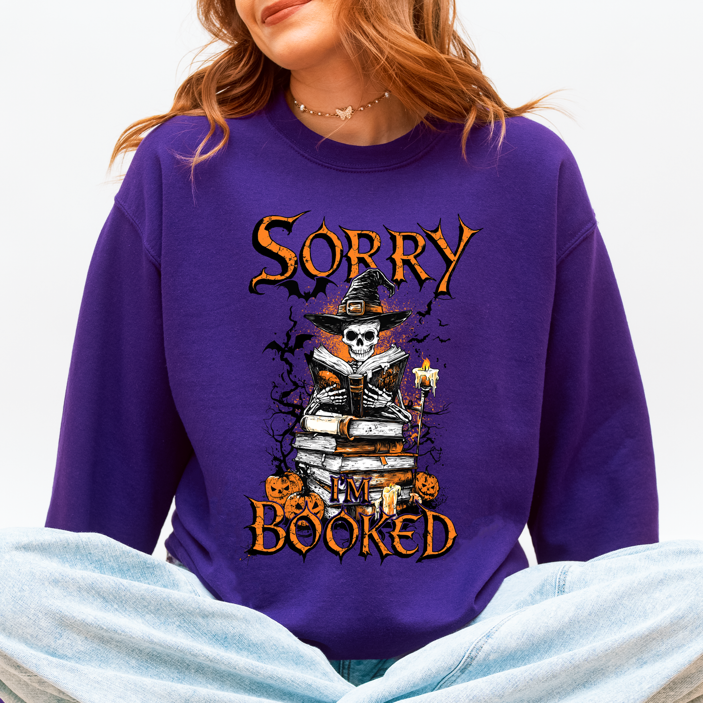 Sorry I'm Booked, Skeleton, Halloween, Library, Reading Sweatshirt