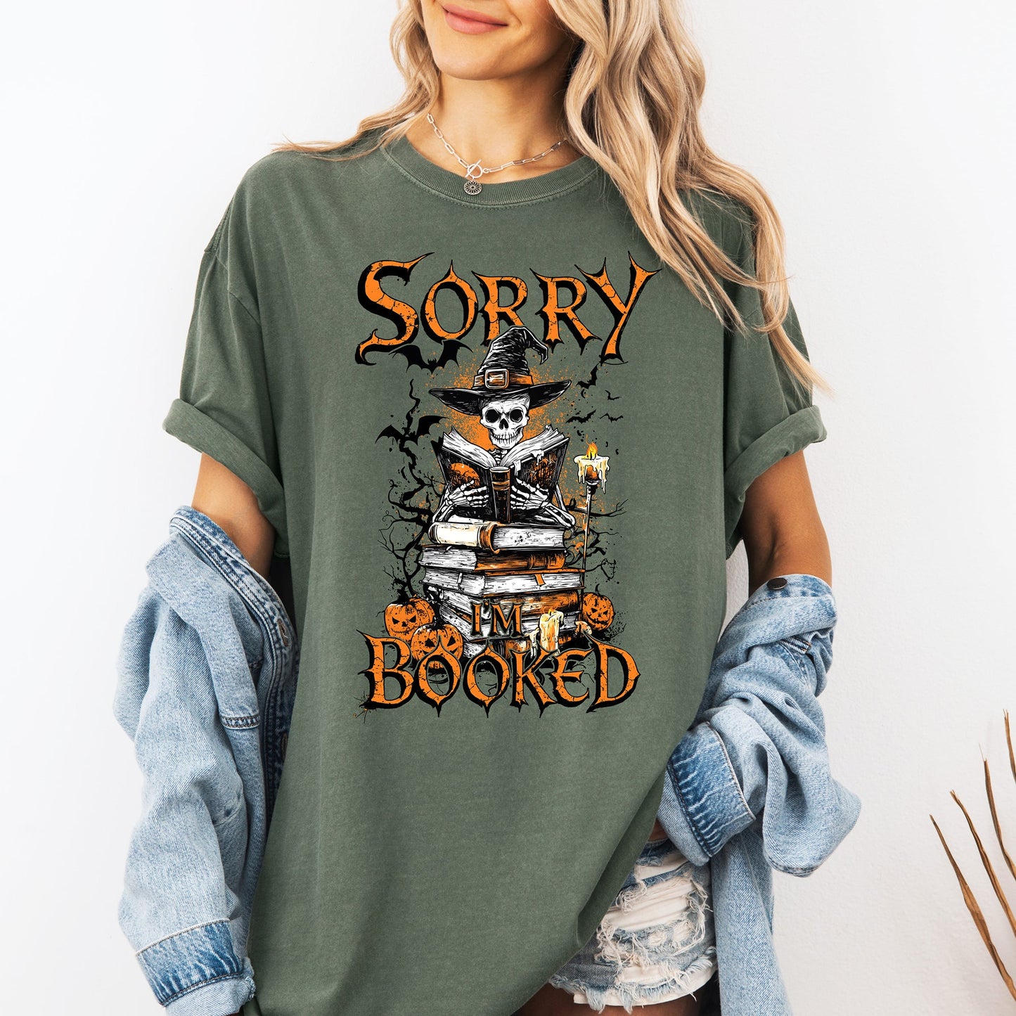 Sorry I'm Booked, Skeleton, Halloween, Library, Reading, Comfort Colors T-Shirt