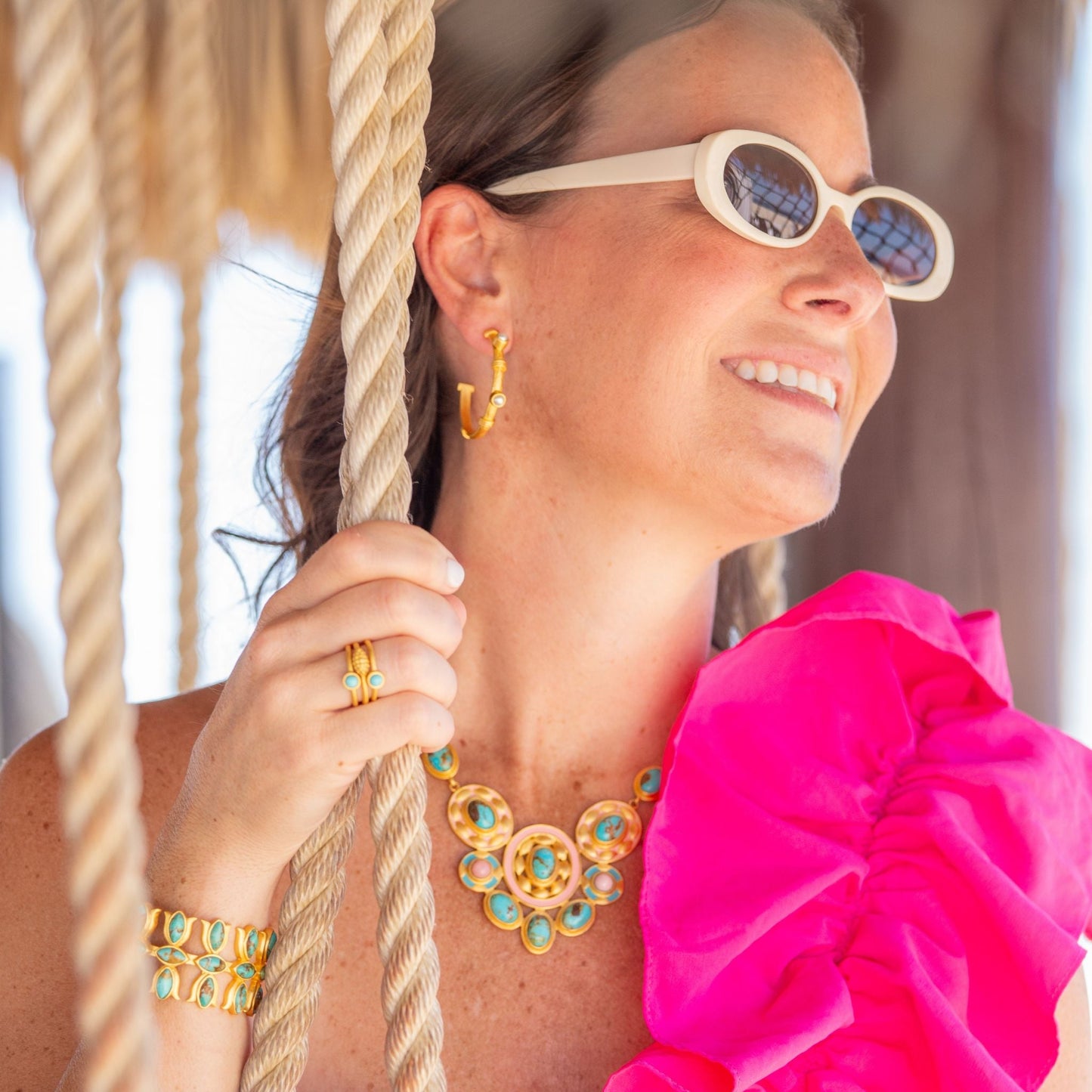 Sparkling Shore Hoop Earrings - Pearl