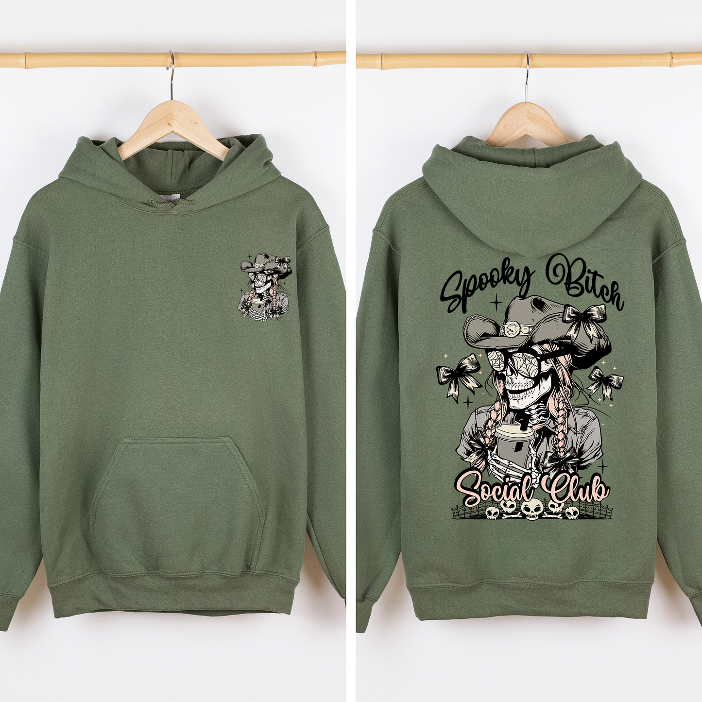 Spooky Bitch Social Club, Skeleton, Coquette, Halloween, Trending, Graphic Hoodie, Hooded Sweatshirt