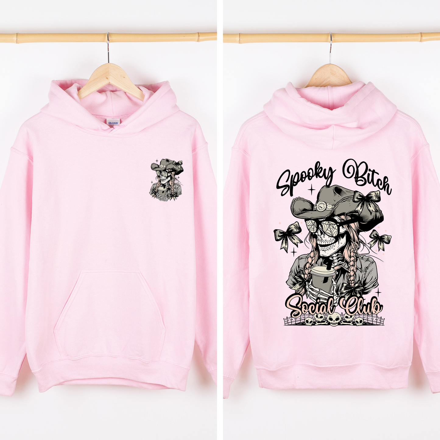 Spooky Bitch Social Club, Skeleton, Coquette, Halloween, Trending, Graphic Hoodie, Hooded Sweatshirt