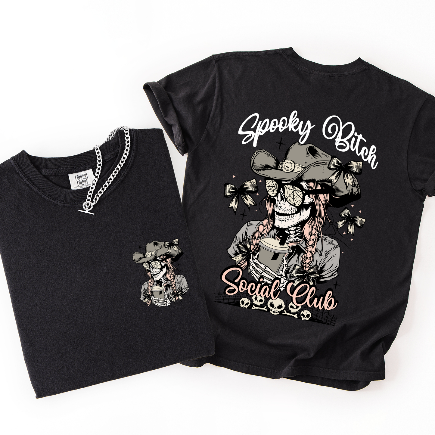 Spooky Bitch Social Club, Skeleton, Coquette, Halloween, Trending Graphic Tee, Comfort Colors T-Shirt