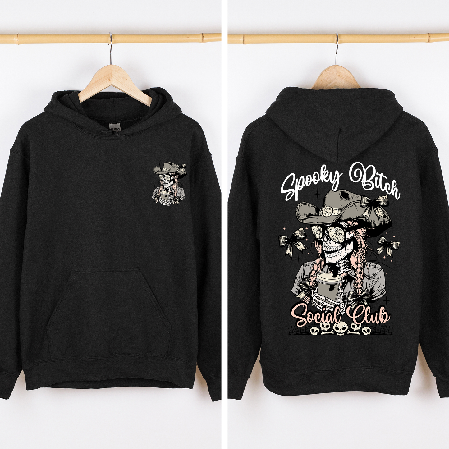 Spooky Bitch Social Club, Skeleton, Coquette, Halloween, Trending, Graphic Hoodie, Hooded Sweatshirt
