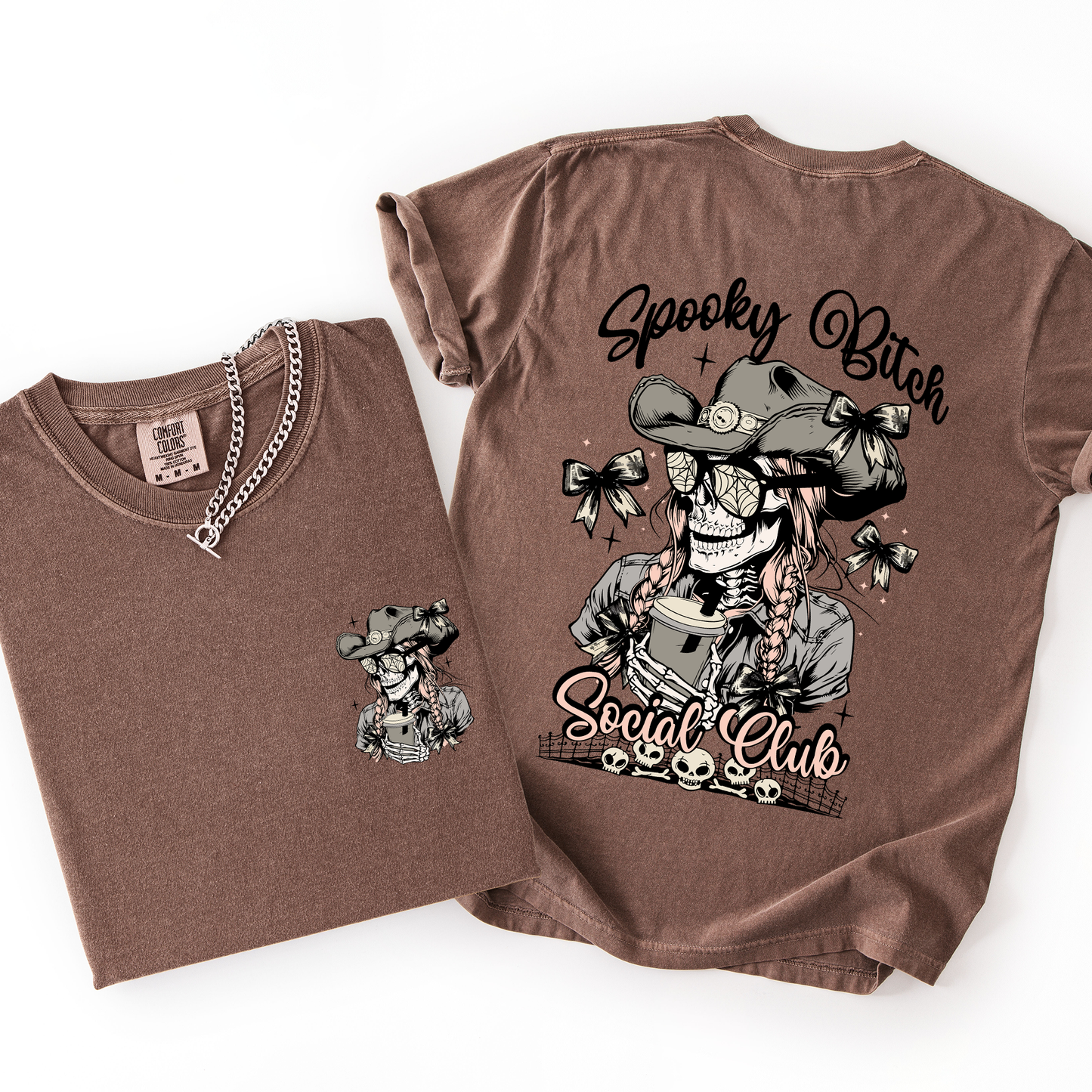Spooky Bitch Social Club, Skeleton, Coquette, Halloween, Trending Graphic Tee, Comfort Colors T-Shirt