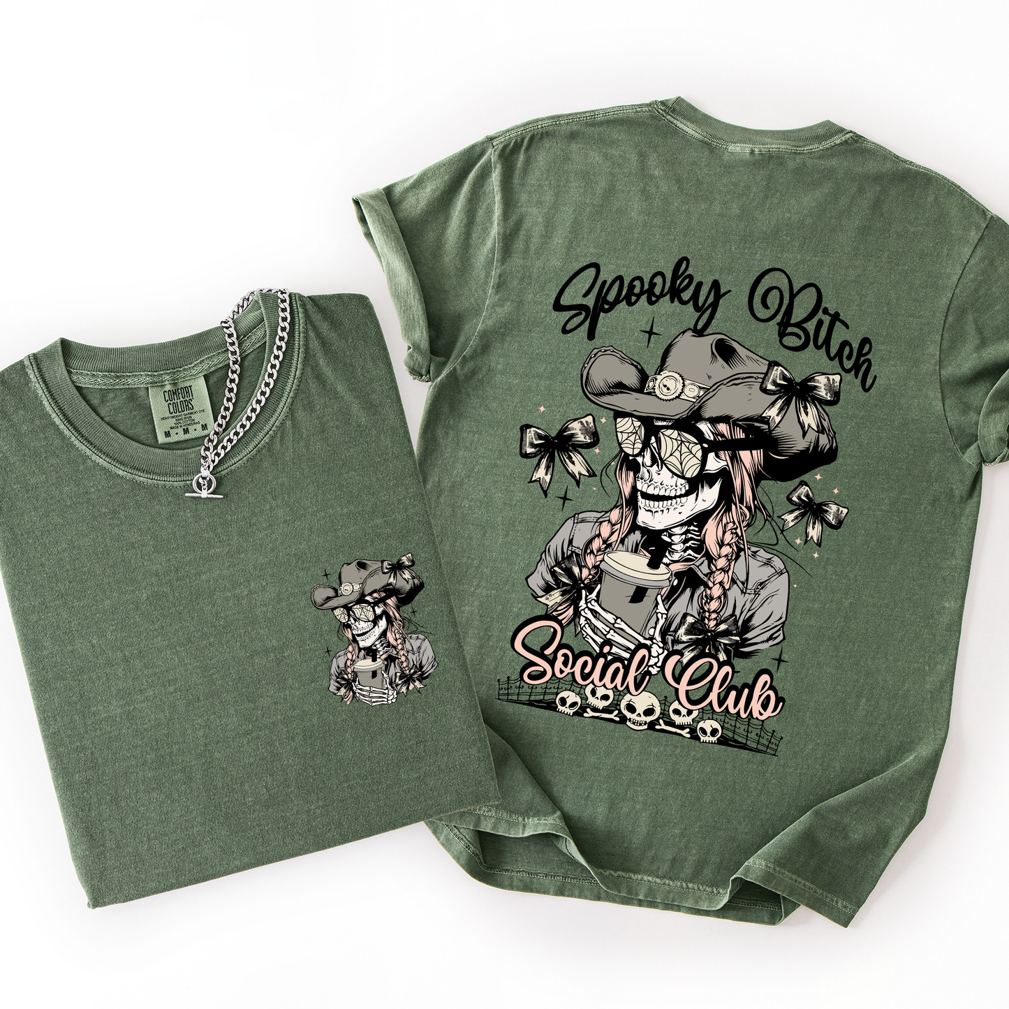 Spooky Bitch Social Club, Skeleton, Coquette, Halloween, Trending Graphic Tee, Comfort Colors T-Shirt