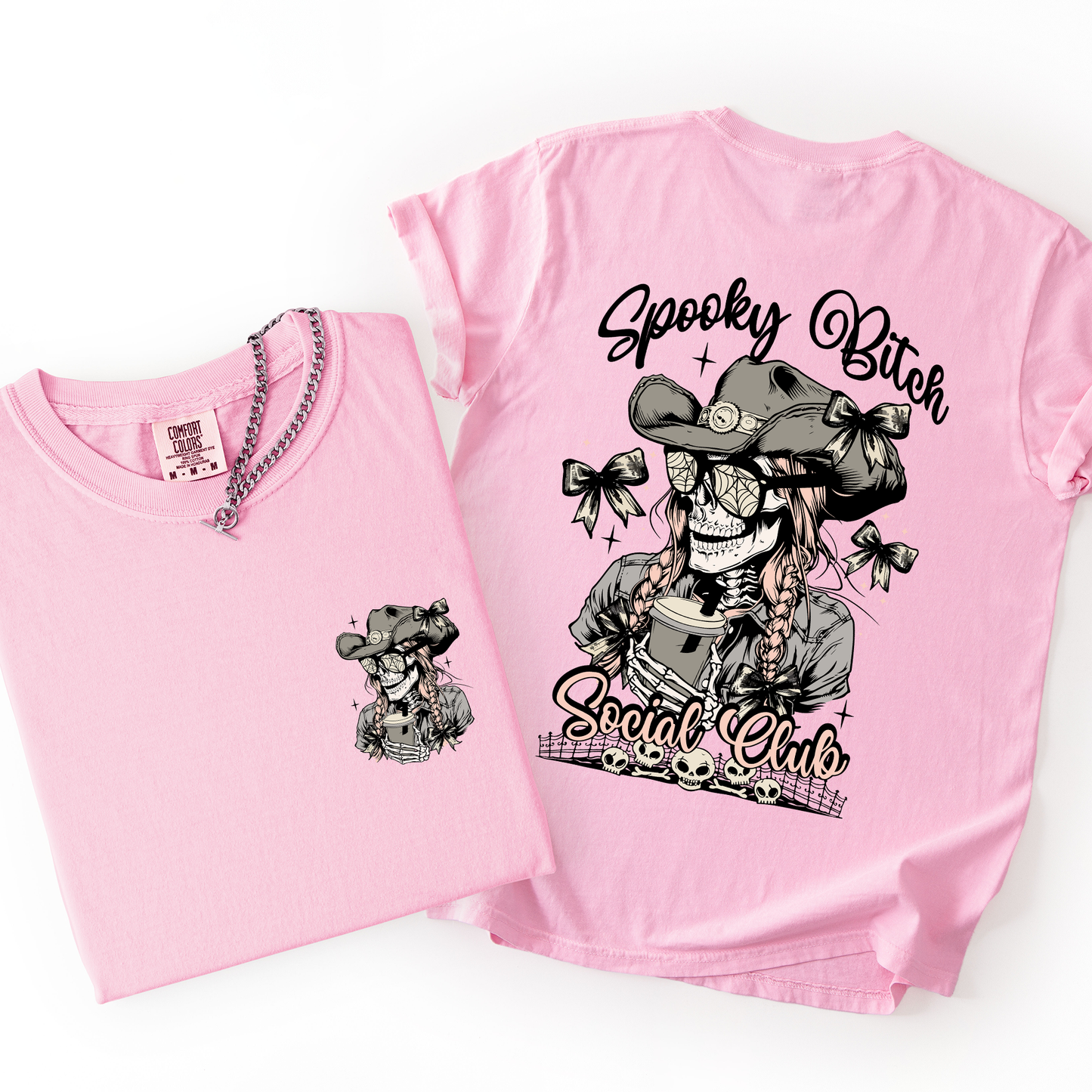 Spooky Bitch Social Club, Skeleton, Coquette, Halloween, Trending Graphic Tee, Comfort Colors T-Shirt