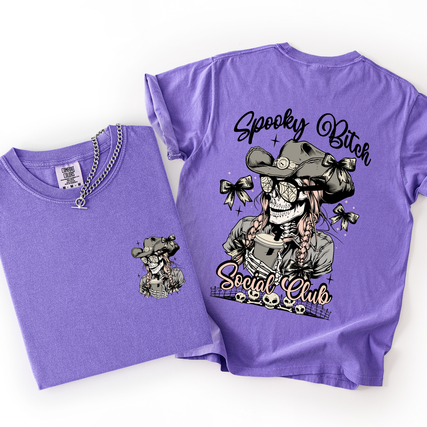 Spooky Bitch Social Club, Skeleton, Coquette, Halloween, Trending Graphic Tee, Comfort Colors T-Shirt