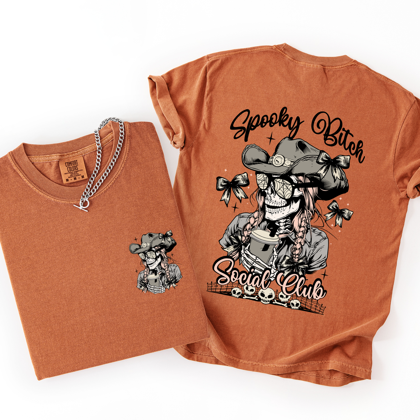 Spooky Bitch Social Club, Skeleton, Coquette, Halloween, Trending Graphic Tee, Comfort Colors T-Shirt