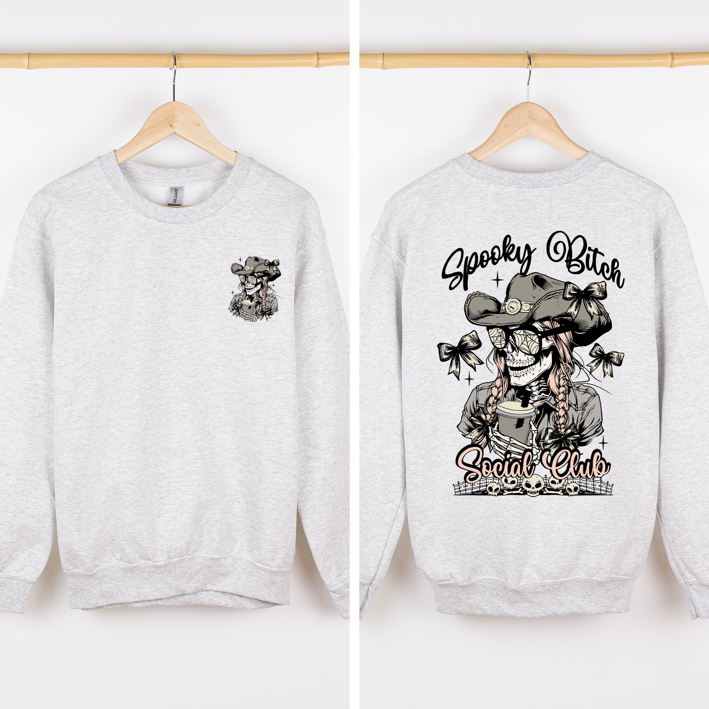 Spooky Bitch Social Club, Skeleton, Coquette, Halloween, Trending Graphic Sweatshirt