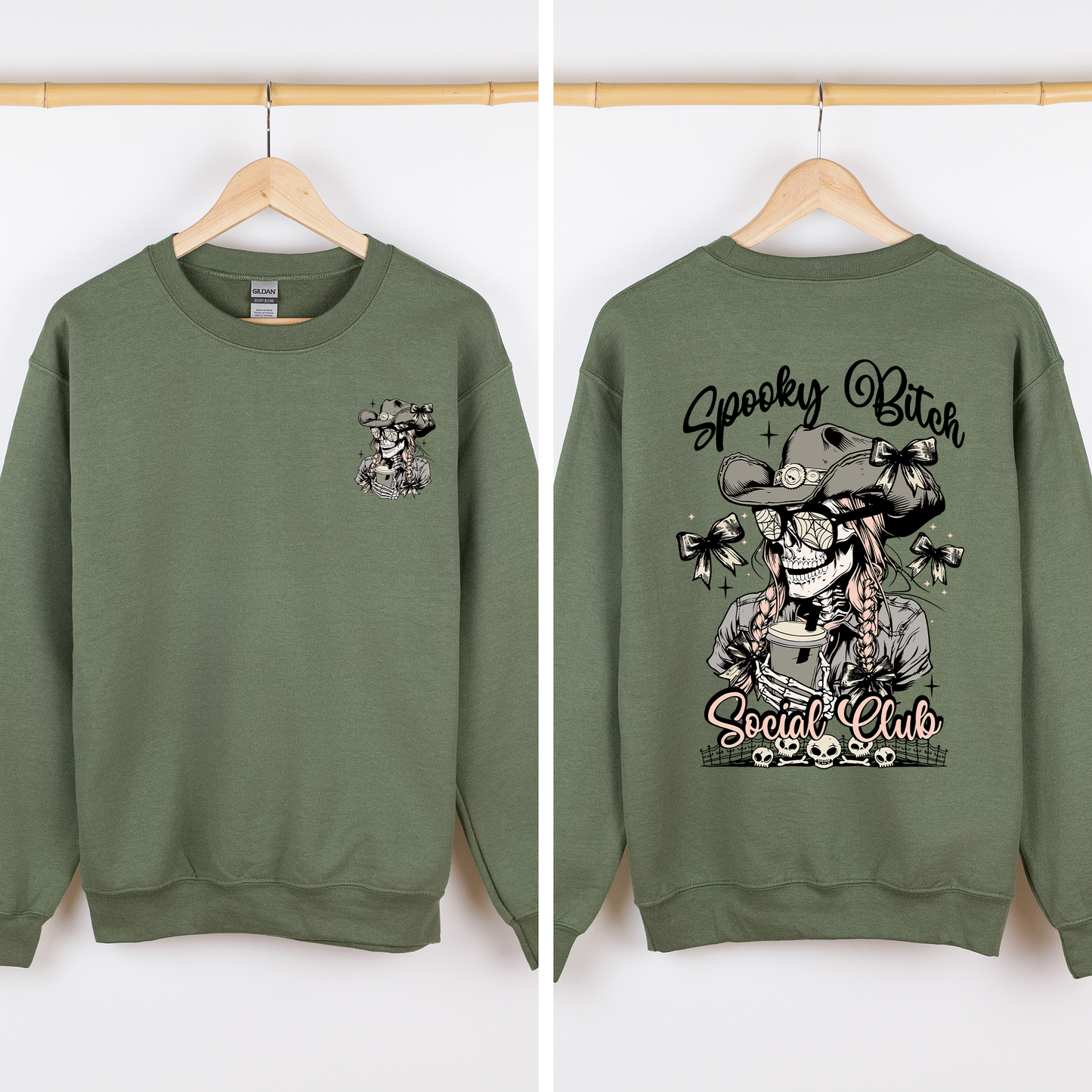 Spooky Bitch Social Club, Skeleton, Coquette, Halloween, Trending Graphic Sweatshirt