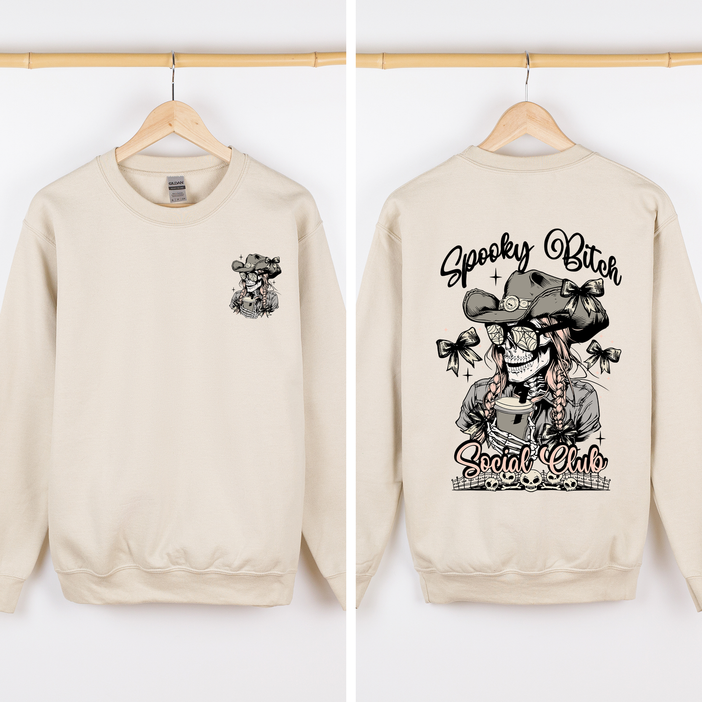 Spooky Bitch Social Club, Skeleton, Coquette, Halloween, Trending Graphic Sweatshirt