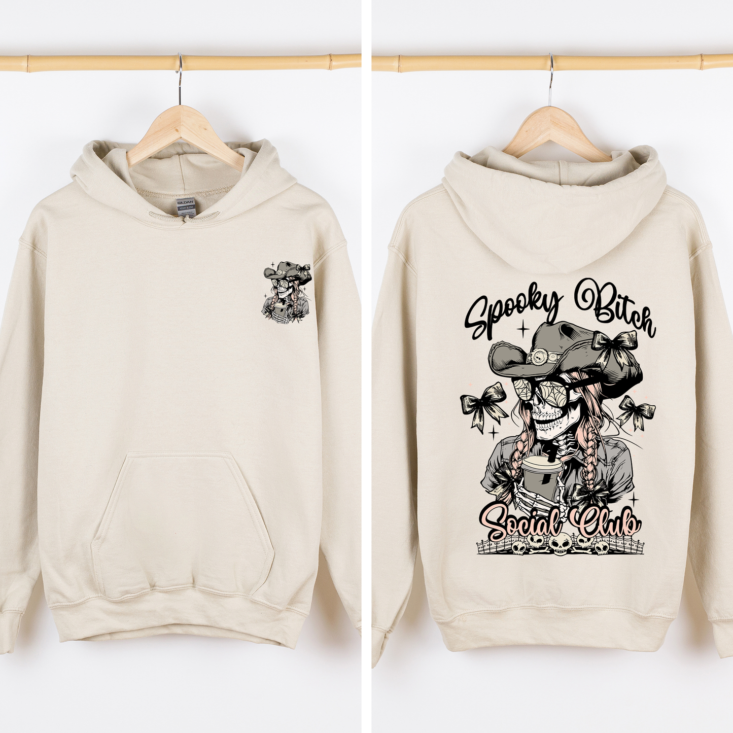 Spooky Bitch Social Club, Skeleton, Coquette, Halloween, Trending, Graphic Hoodie, Hooded Sweatshirt
