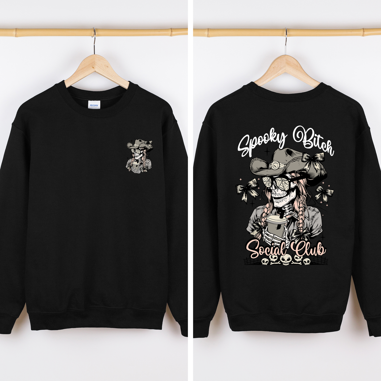 Spooky Bitch Social Club, Skeleton, Coquette, Halloween, Trending Graphic Sweatshirt