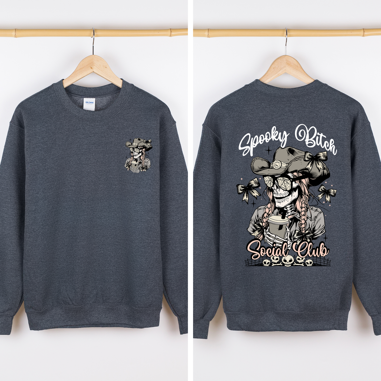 Spooky Bitch Social Club, Skeleton, Coquette, Halloween, Trending Graphic Sweatshirt