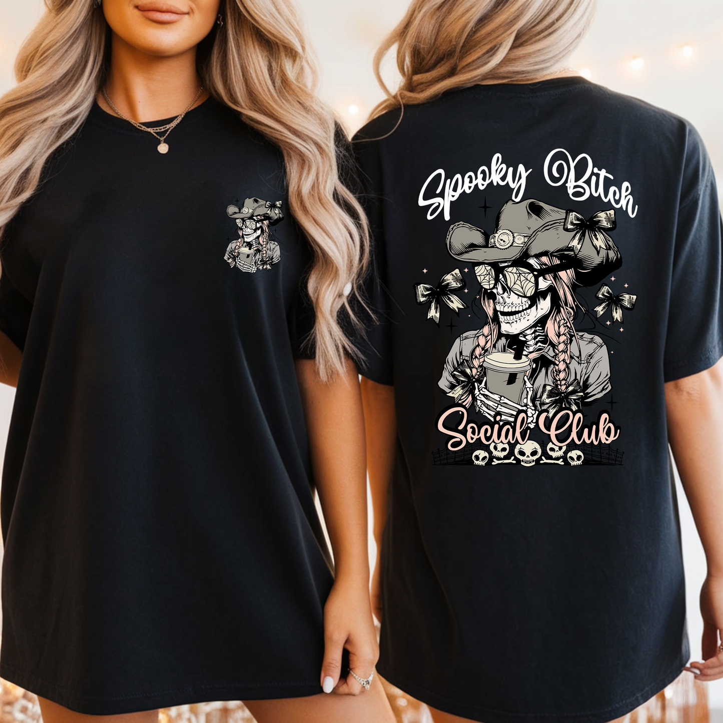 Spooky Bitch Social Club, Skeleton, Coquette, Halloween, Trending Graphic Tee, Black Tshirt