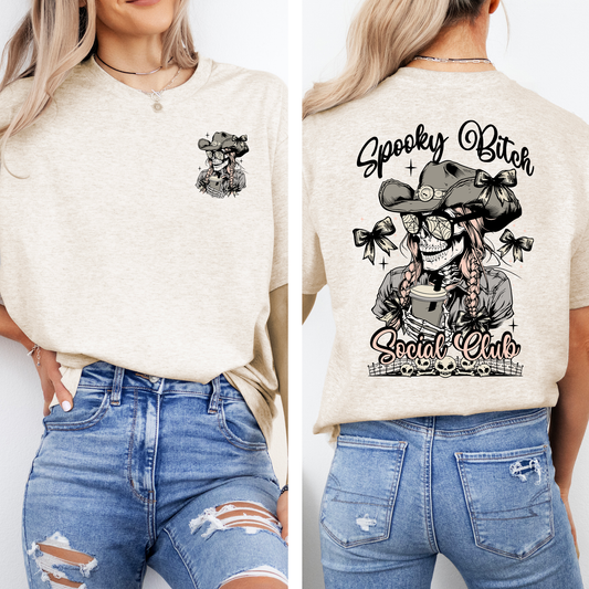 Spooky Bitch Social Club, Skeleton, Coquette, Halloween, Trending Graphic Tee, Tshirt