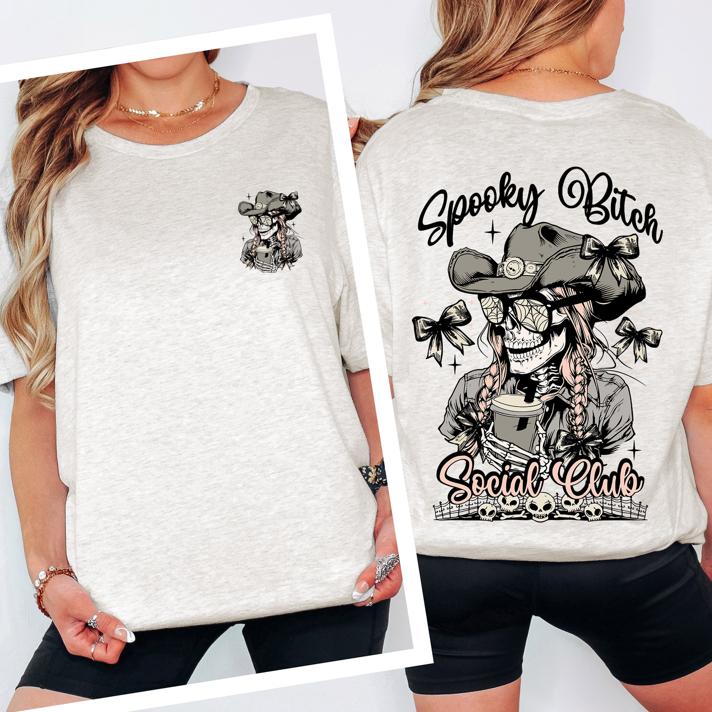 Spooky Bitch Social Club, Skeleton, Coquette, Halloween, Trending Graphic Tee, Tshirt