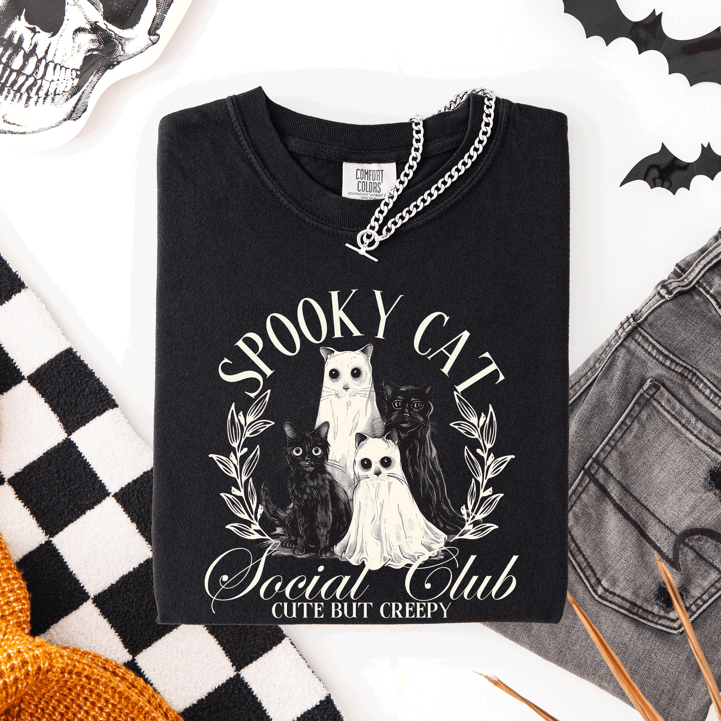 Spooky Cat Social Club, Cute, Halloween, Ghosts, Witch, Comfort Colors T-Shirt