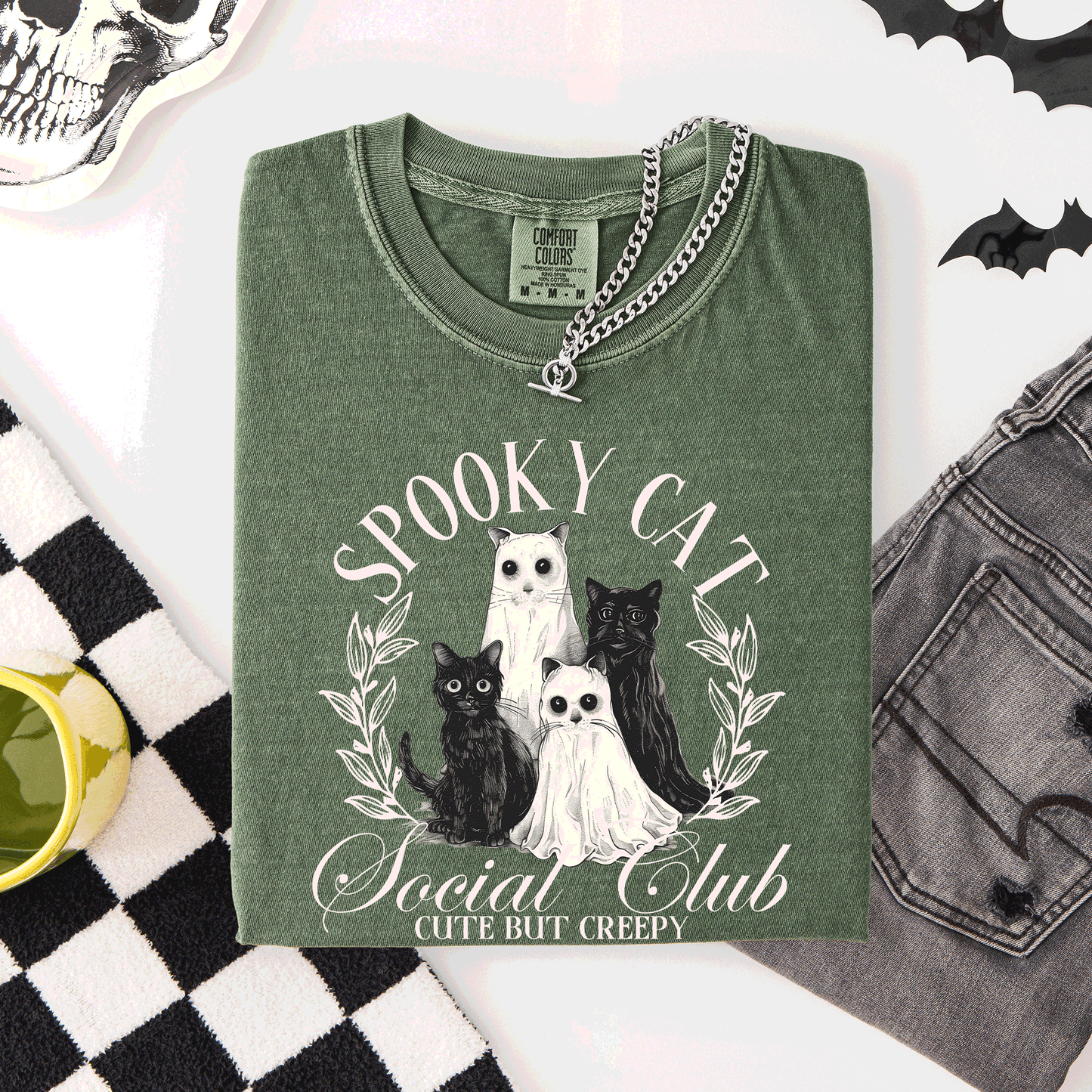 Spooky Cat Social Club, Cute, Halloween, Ghosts, Witch, Comfort Colors T-Shirt