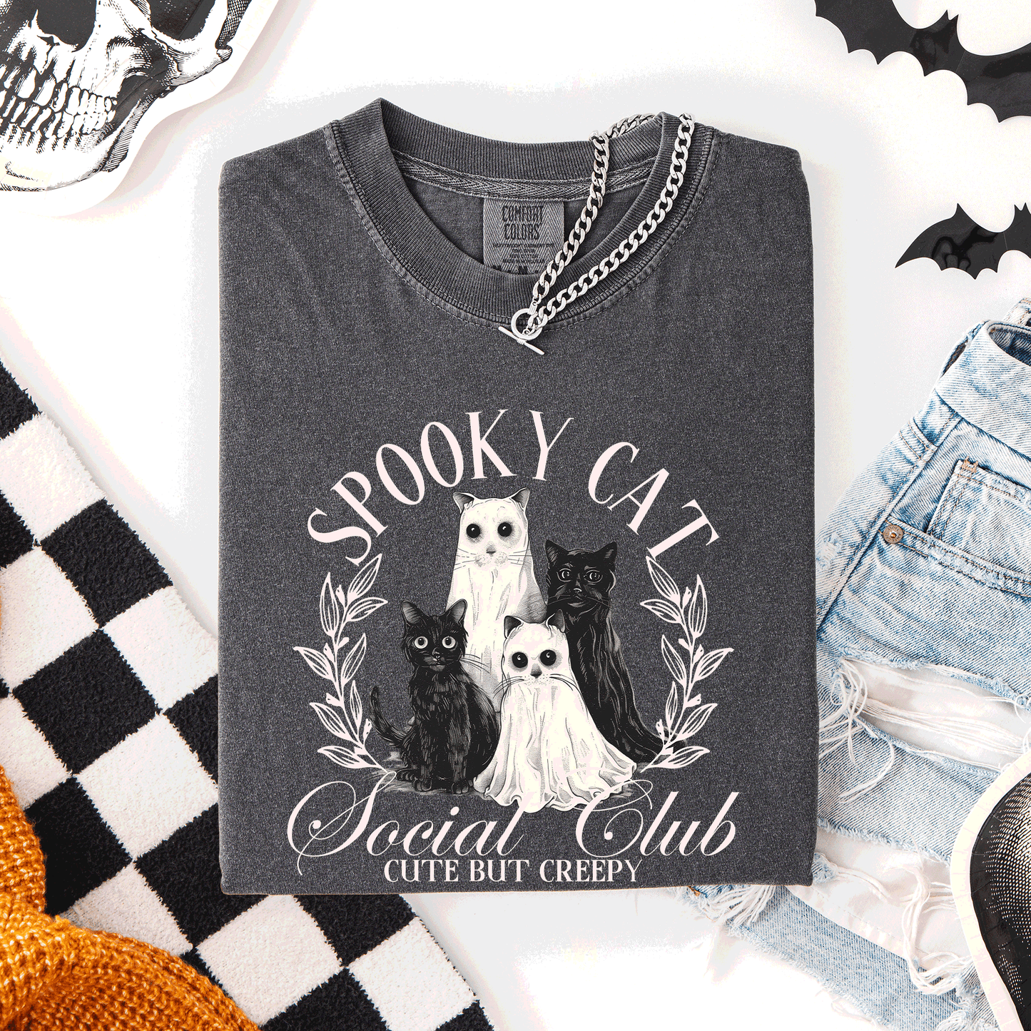 Spooky Cat Social Club, Cute, Halloween, Ghosts, Witch, Comfort Colors T-Shirt