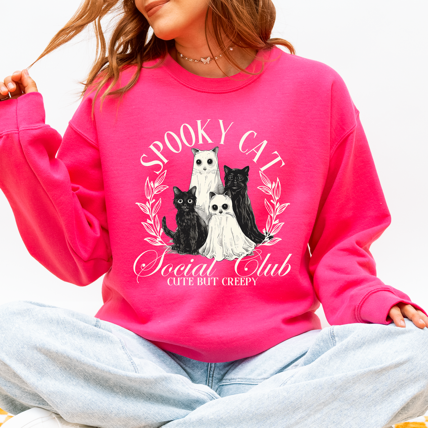 Spooky Cat Social Club, Cute, Halloween, Ghosts, Witch Sweatshirt