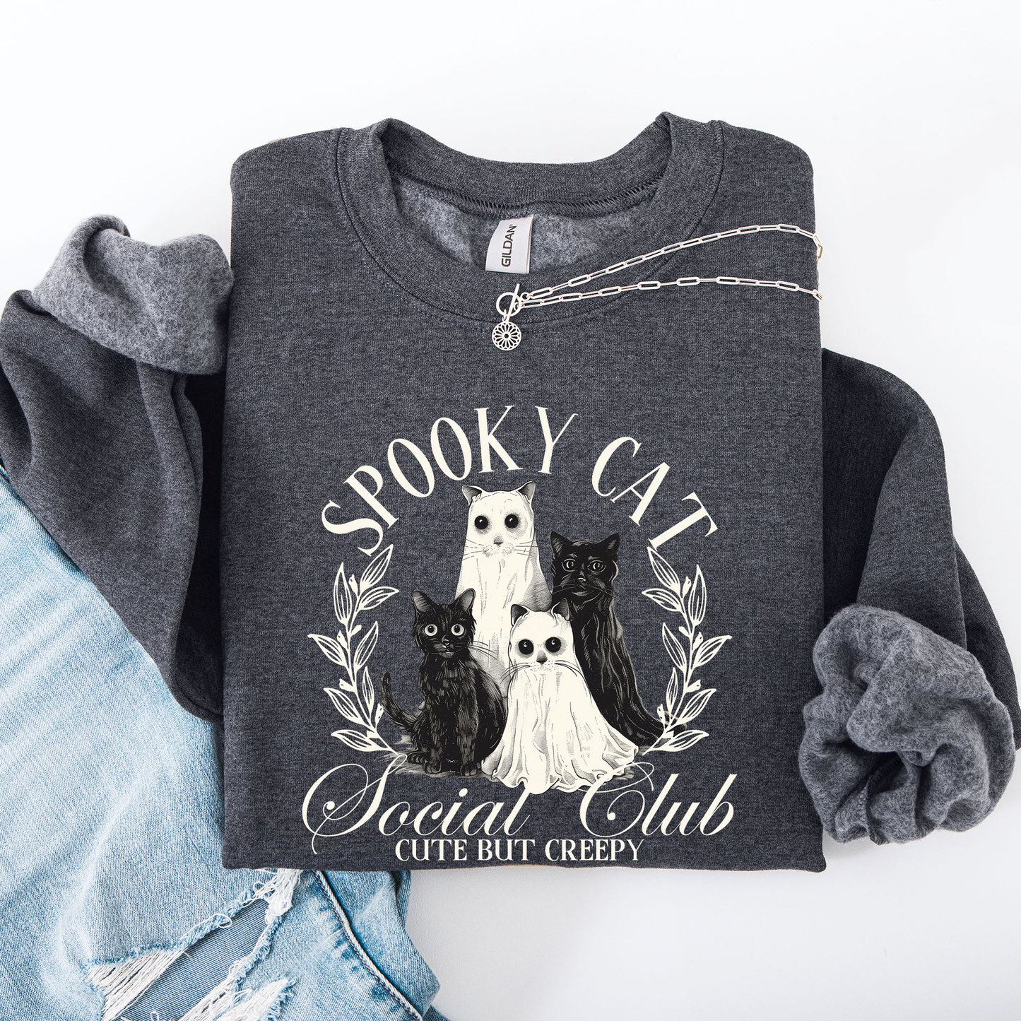 Spooky Cat Social Club, Cute, Halloween, Ghosts, Witch Sweatshirt
