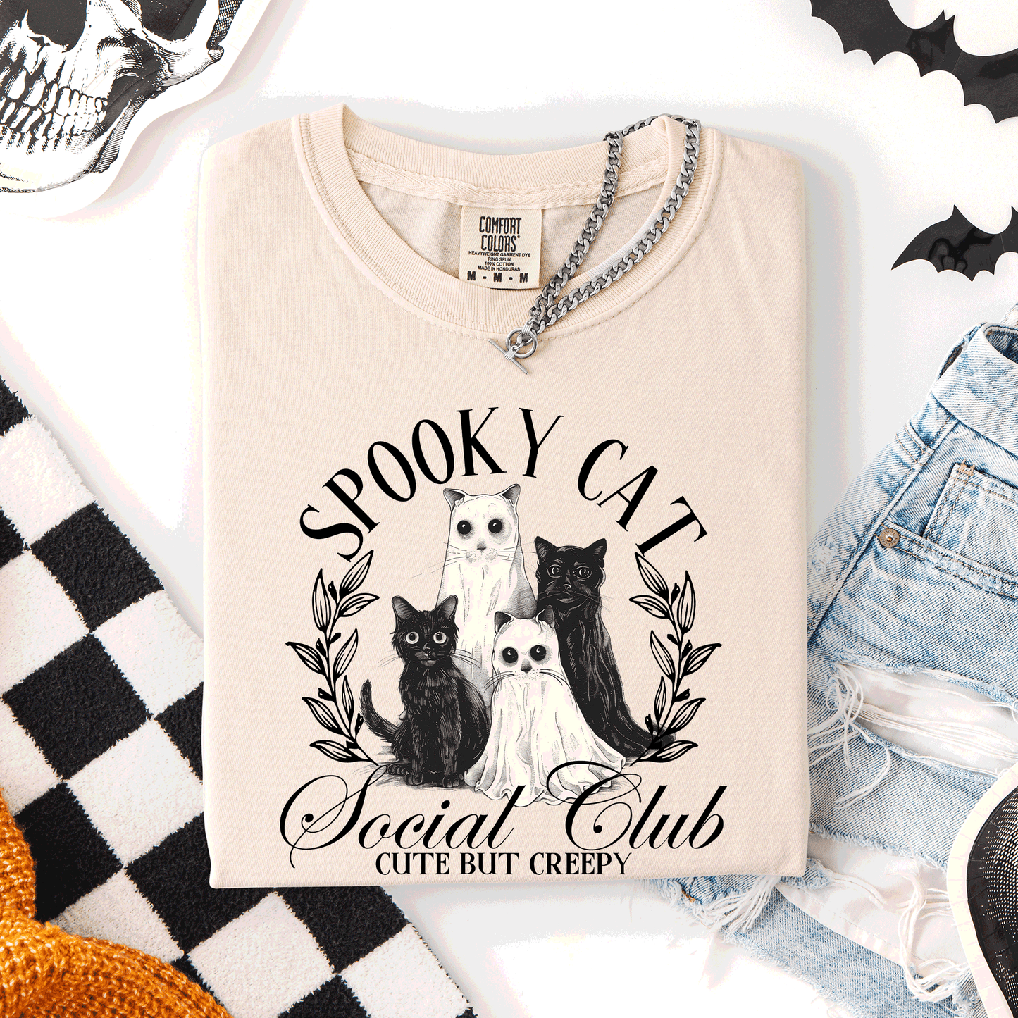 Spooky Cat Social Club, Cute, Halloween, Ghosts, Witch, Comfort Colors T-Shirt