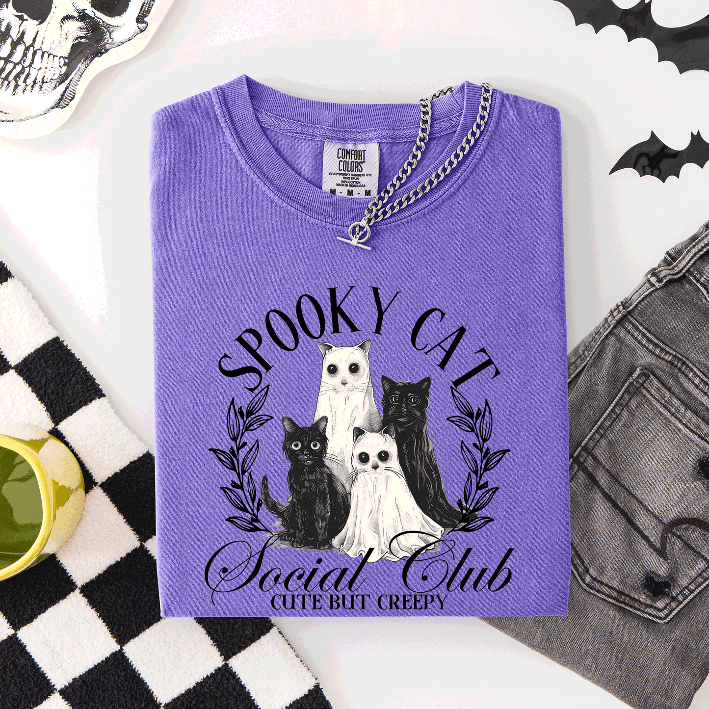 Spooky Cat Social Club, Cute, Halloween, Ghosts, Witch, Comfort Colors T-Shirt