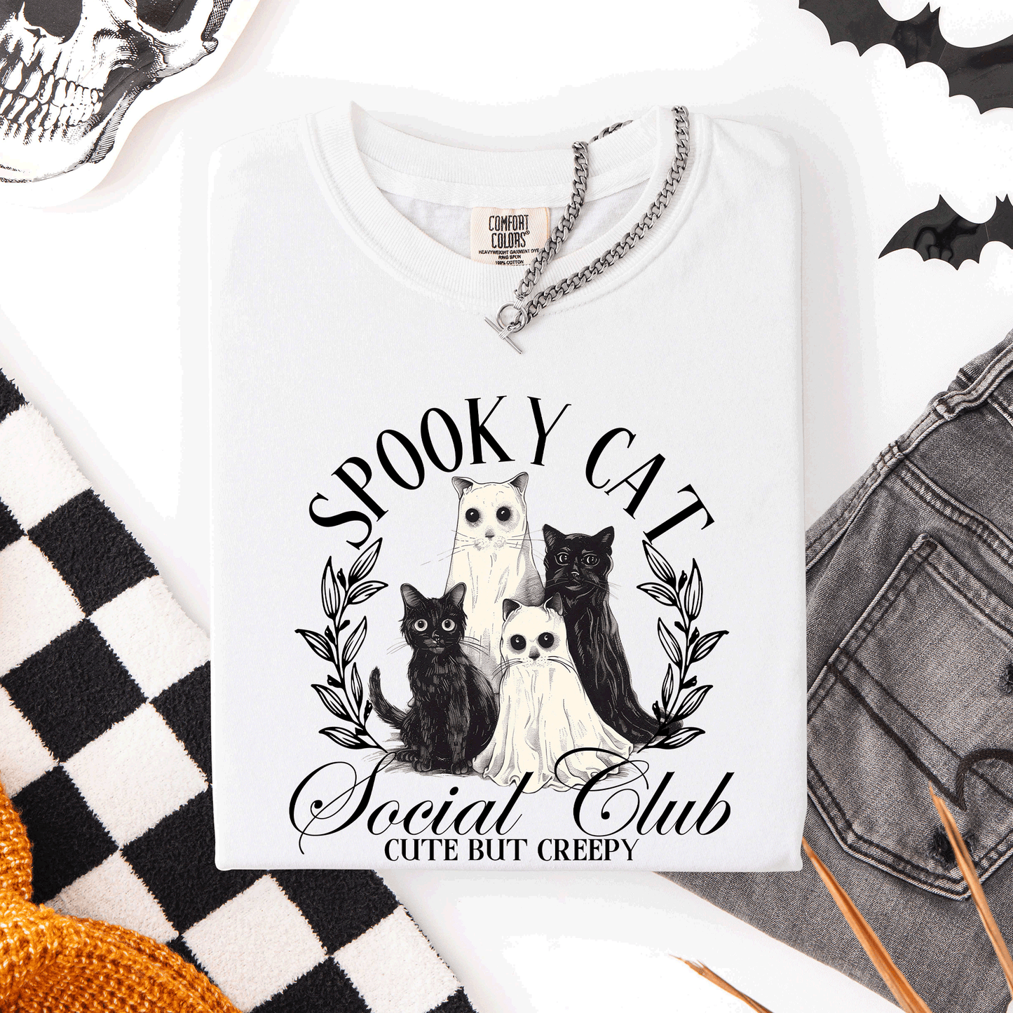 Spooky Cat Social Club, Cute, Halloween, Ghosts, Witch, Comfort Colors T-Shirt