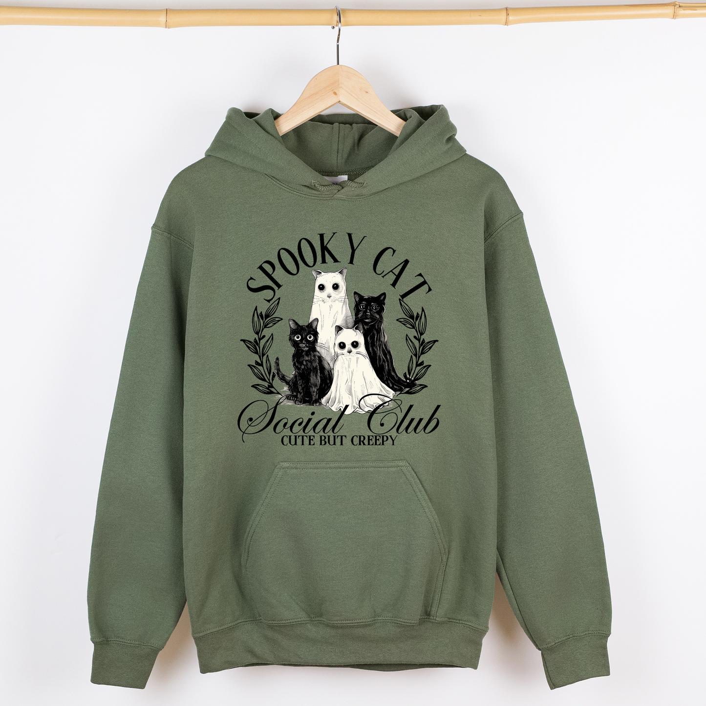 Spooky Cat Social Club, Cute, Halloween, Ghosts, Witch, Graphic Hoodie, Hooded Sweatshirt