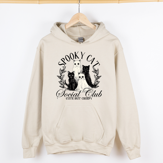 Spooky Cat Social Club, Cute, Halloween, Ghosts, Witch, Graphic Hoodie, Hooded Sweatshirt