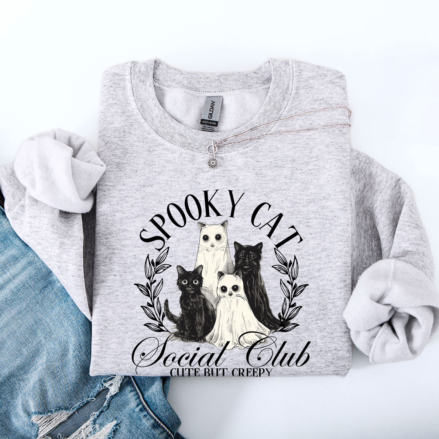 Spooky Cat Social Club, Cute, Halloween, Ghosts, Witch Sweatshirt