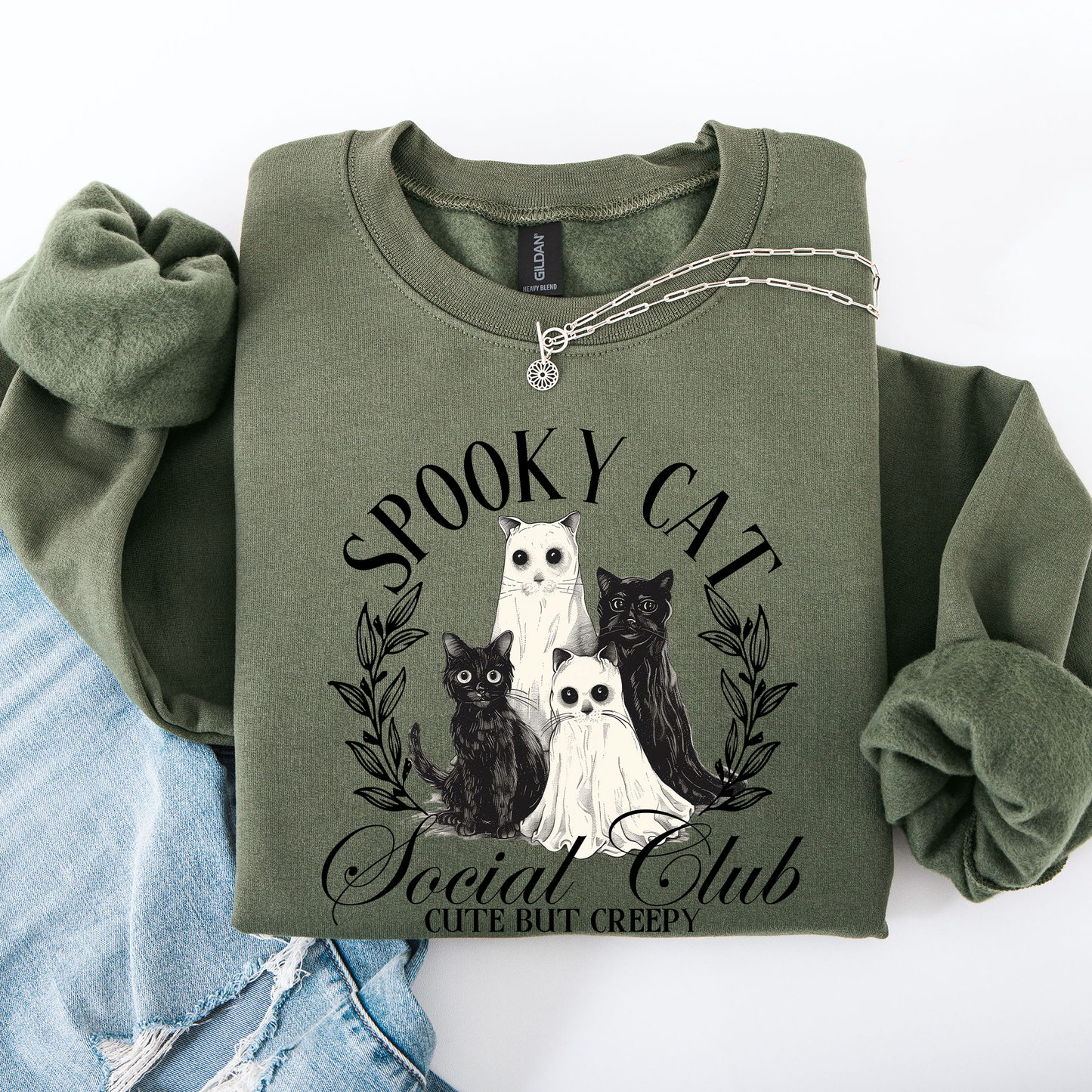 Spooky Cat Social Club, Cute, Halloween, Ghosts, Witch Sweatshirt