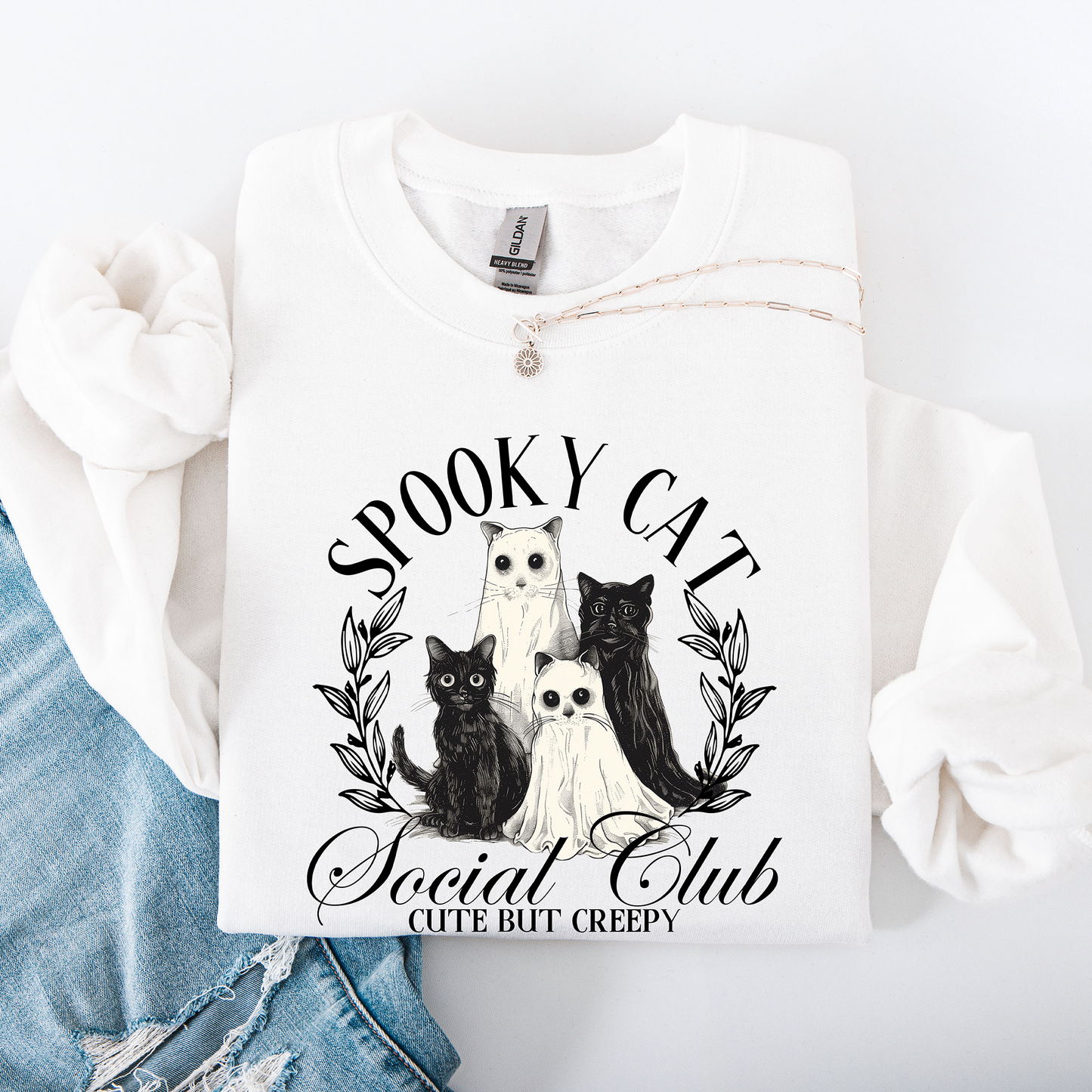 Spooky Cat Social Club, Cute, Halloween, Ghosts, Witch Sweatshirt