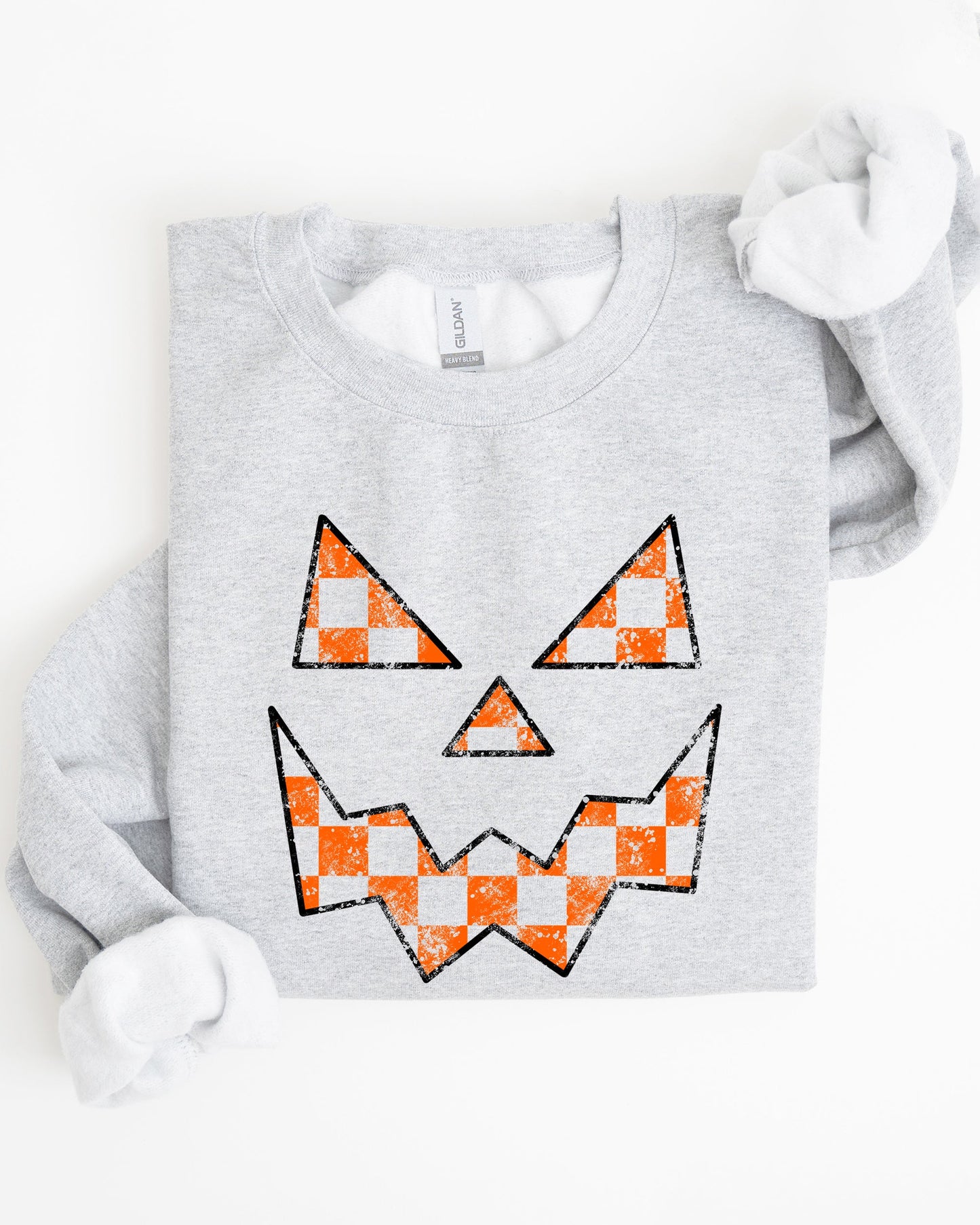 Spooky Jack-o-lantern, Retro Halloween, Pumpkin, Fall, Autumn, Checkered Sweatshirt