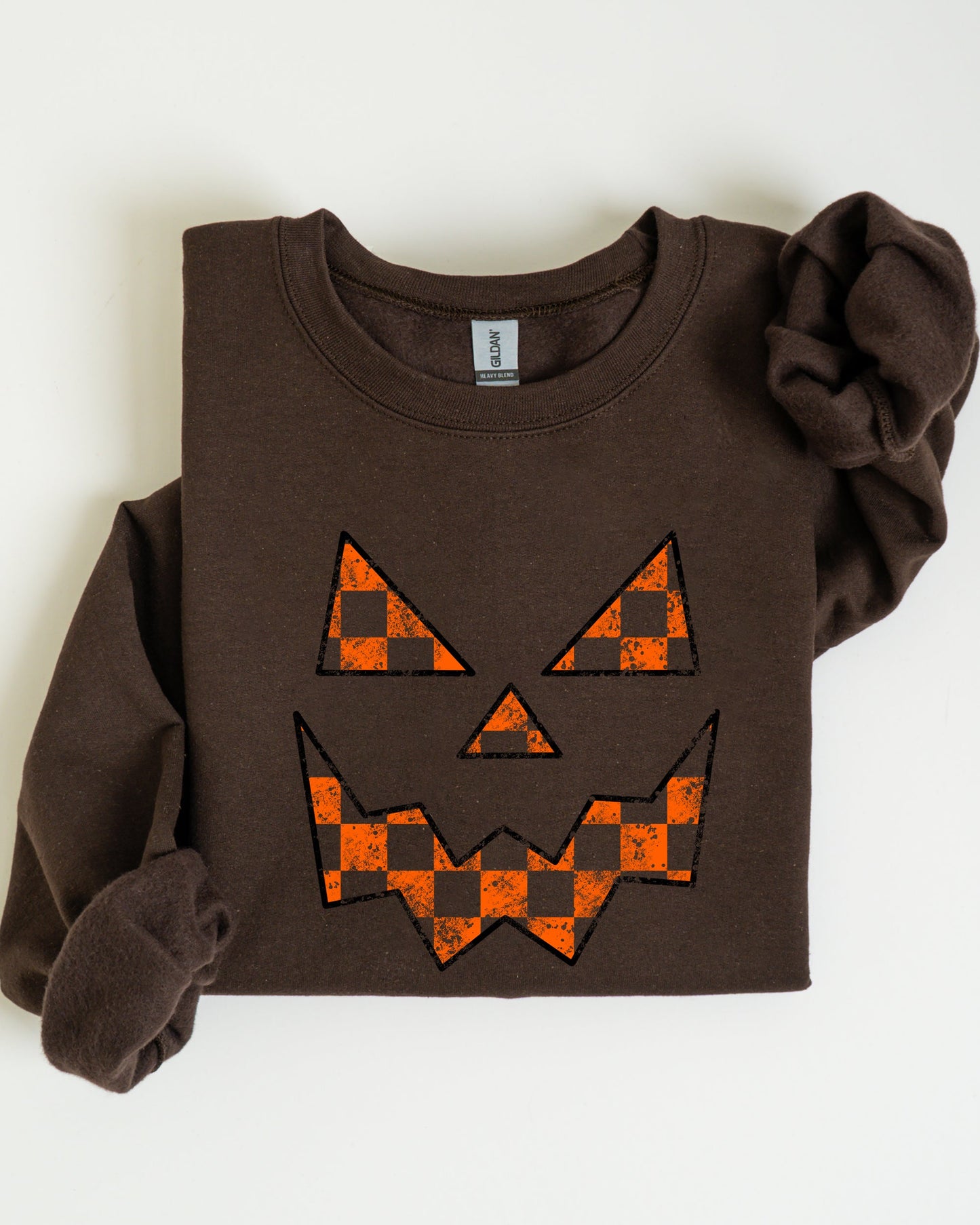 Spooky Jack-o-lantern, Retro Halloween, Pumpkin, Fall, Autumn, Checkered Sweatshirt