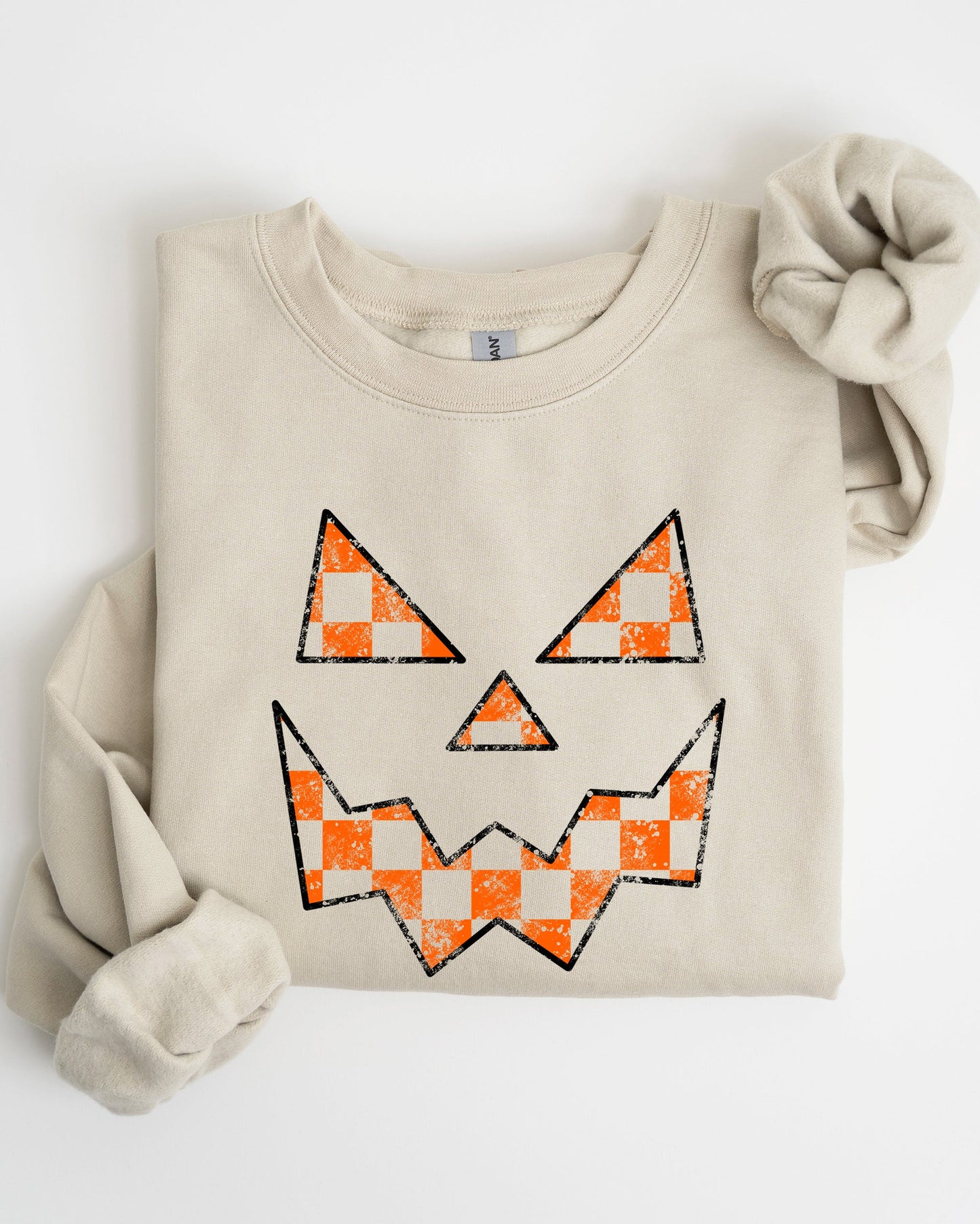 Spooky Jack-o-lantern, Retro Halloween, Pumpkin, Fall, Autumn, Checkered Sweatshirt