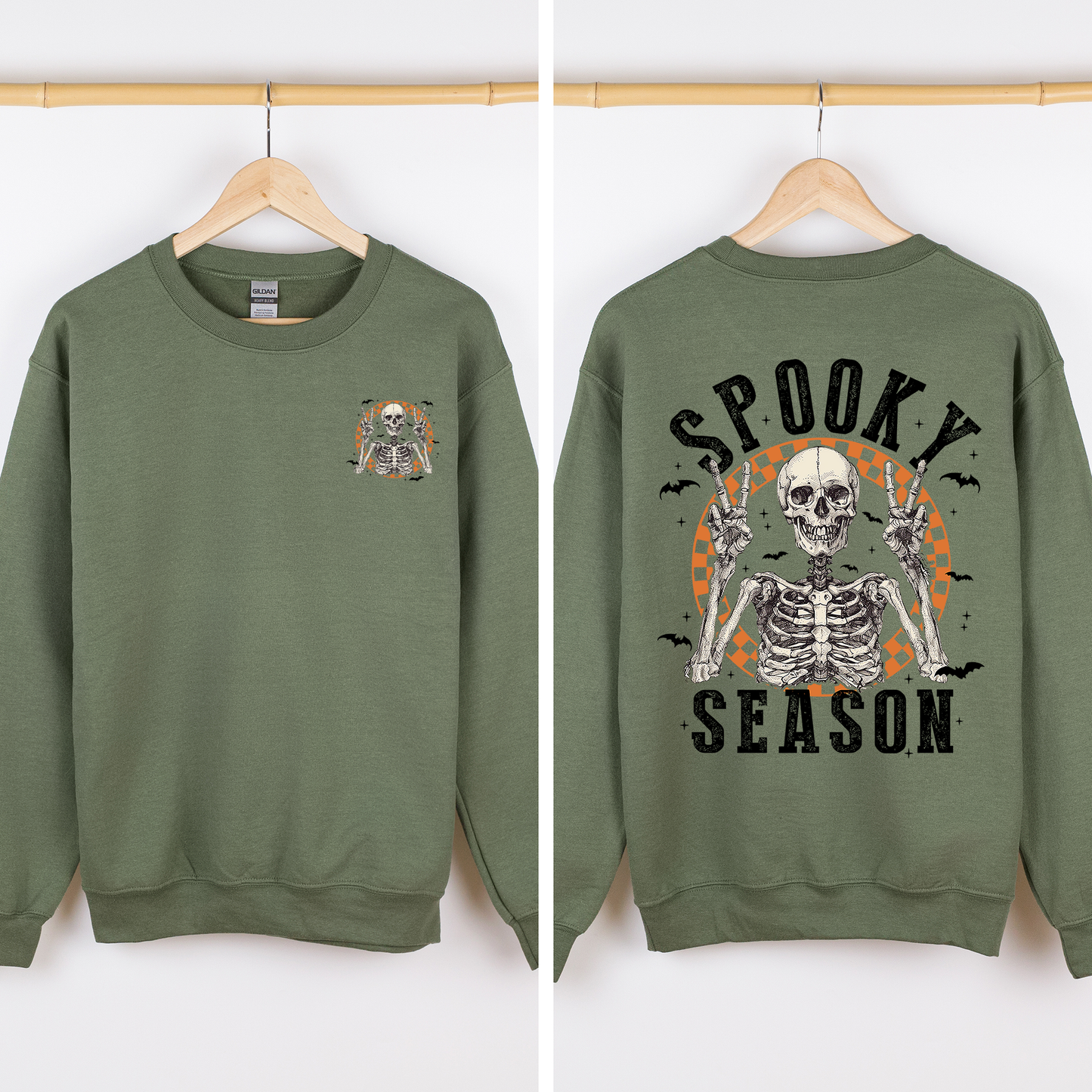 Spooky Season, Front and Back, Skeleton, Halloween Sweatshirt