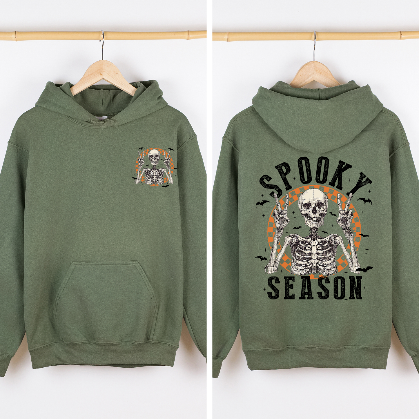 Spooky Season, Front and Back, Skeleton, Halloween, Graphic Hoodie, Hooded Sweatshirt